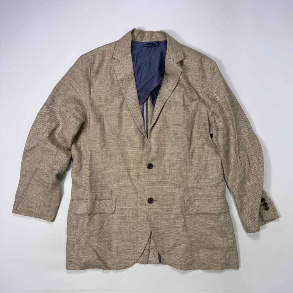 Nautica Mens Large Tan 100% Linen Sport Coat Blazer Jacket Two Button Unlined